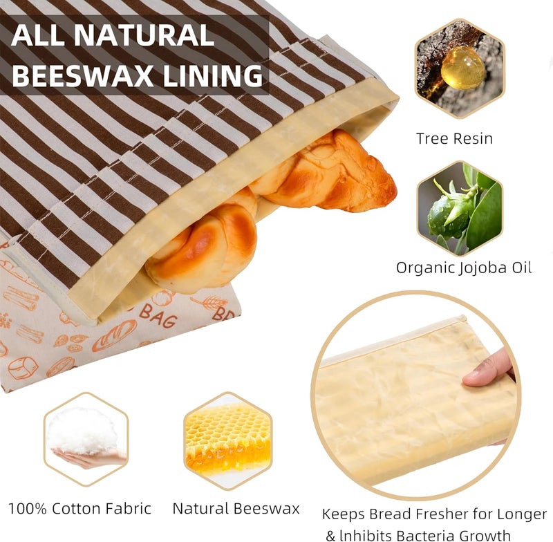 GDDAY Beeswax Bread Bags for Homemade Bread,Reusable Beeswax Bags for Sourdough,Cotton Linen Food Storage Bag to Keep Fresh - Extra Large 2 Pack - Image 2